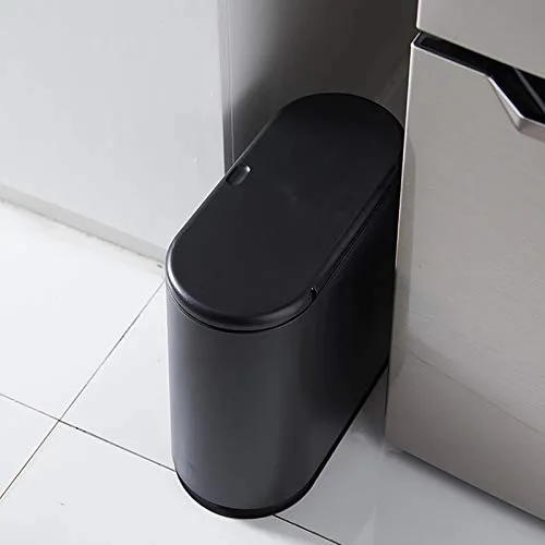 Miniatura 2 de Sooyee - Contenedor de basura de plástico rectangular con tapa a presión, para baño, tocador, dormitorio, cocina, taller, oficina, 10 litros, negro