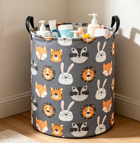 Miniatura 5 de CLOCOR Cesta de lavandería para niños, contenedor de almacenamiento de tela plegable, cesta de guardería para niños, cubo de juguetes para niños