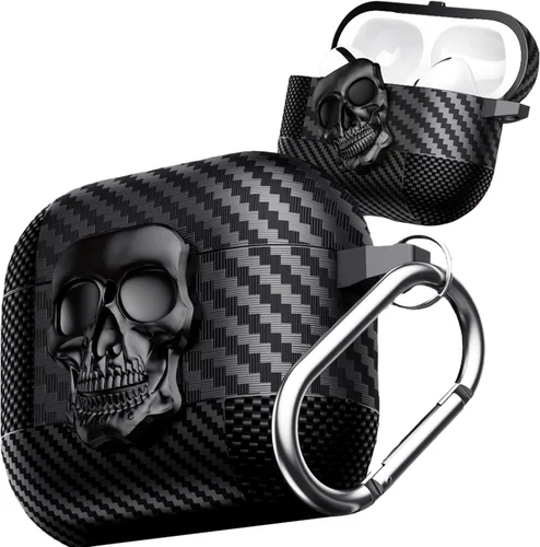 Miniatura 21 de Funda para AirPods Pro de 2ª generación, calavera con cerradura y llavero para hombres, divertida fibra de carbono de cuerpo completo, a prueba