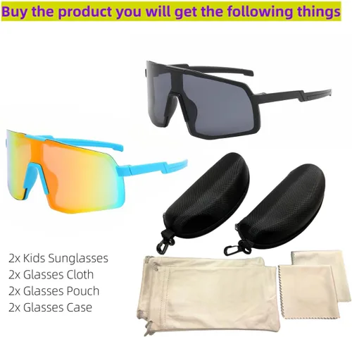 Miniatura 3 de SANPLMG UV400 Paquete de 2 gafas de sol deportivas sin marco para niños y niñas, ciclismo, béisbol, golf, jóvenes, gafas de sol deportivas