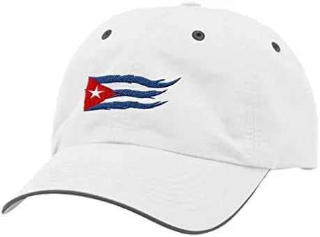 Bandera cubana con diseño bordado de llama Richardson de poliéster no estructurado, repelente al agua, blanco y carbón, BlancoCarbón