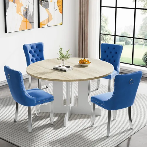 Miniatura 16 de Juego de mesa de comedor de mármol sintético blanco para 6 personas, juego de mesa de comedor extensible de 7 piezas de 63 a 78.74 pulgadas con 6