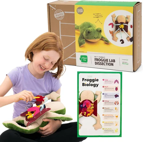 KiwiCo Muñeco de Peluche de Disección Froggie Lab - Juguete de Aprendizaje de Anatomía para Edades de 3 años en Adelante