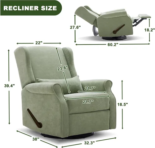 Miniatura 2 de Eiayeebil Silla reclinable giratoria para guardería, mecedora con reposapiés, silla reclinable mecedora para guardería, sillón reclinable para sala