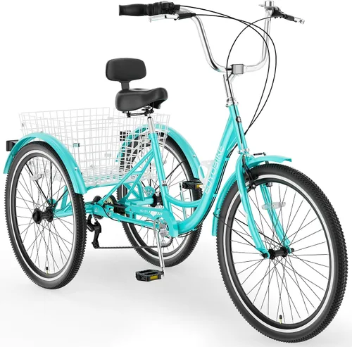 Miniatura 10 de MOONCOOL Triciclos para adultos de 3 ruedas y 7 velocidades, triciclos para adultos de 20/24/26 pulgadas, bicicleta de 3 ruedas con cesta para Plume