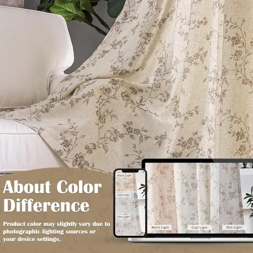 Miniatura 8 de Lazzzy - Cortinas de lino floral gris pardo de 84 pulgadas, cortinas de estilo granja con solapa trasera para sala de estar y dormitorio, cortinas