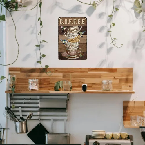Miniatura 6 de Letrero de café para amantes del café, regalos de Cristo ofrece perdón para todos en todas partes, letrero de metal vintage para amigos, familia