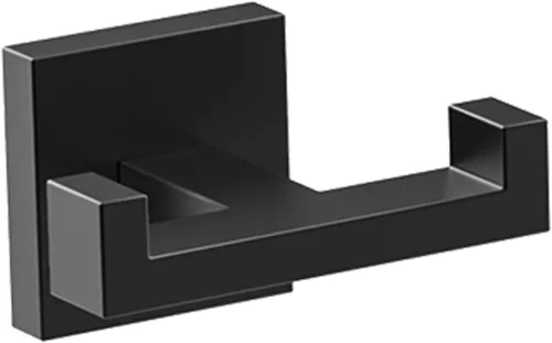 BOZWELL Ganchos dobles para toallas para baño, montaje en pared, color negro mate, estilo cuadrado simple y moderno, gancho para bata, colgador de