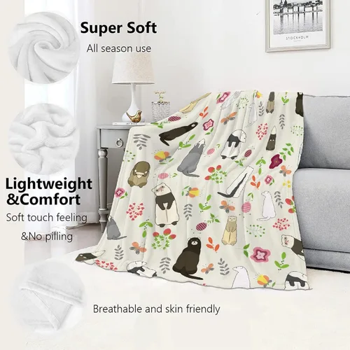Miniatura 4 de Manta linda de hurones, regalos para mujeres, amantes de los hurones, manta ligera y suave de franela de forro polar para sofá y cama, tamaño XS