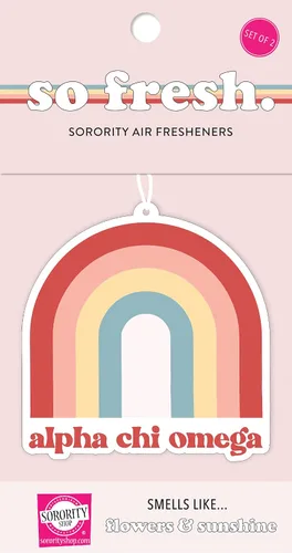 Sorority Shop Ambientador Alpha Chi Omega Rainbow – Paquete de 2 – Aroma de flores y sol, ambientador colgante
