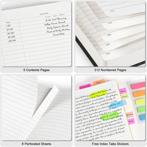 Miniatura 3 de Cuaderno rayado, cuaderno grande A5 con rayas universitarias, cuaderno de trabajo de 312 páginas numeradas con calcomanías de índice, papel grueso