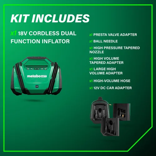 Miniatura 8 de Metabo HPT Inflador de doble función inalámbrico multivoltios de 18 V, inflador de aire portátil con modos de alta presión y alto volumen, presión