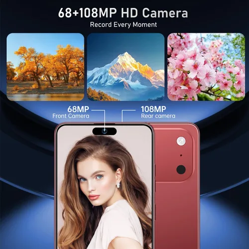 Miniatura 3 de Teléfono celular desbloqueado PMAX de 12 GB+512 GB, pantalla HD de 6.99 pulgadas, teléfonos Android 15 5G, batería 7000 mAh desbloqueado el Rojo vino