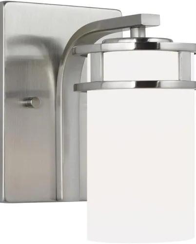 Miniatura 3 de Generation Lighting 4121601-962 Robie - Lámpara de pared cilíndrica de vidrio blanco y grabado, 1 luz de 75 vatios, 8 pulgadas de alto x 5 pulgadas