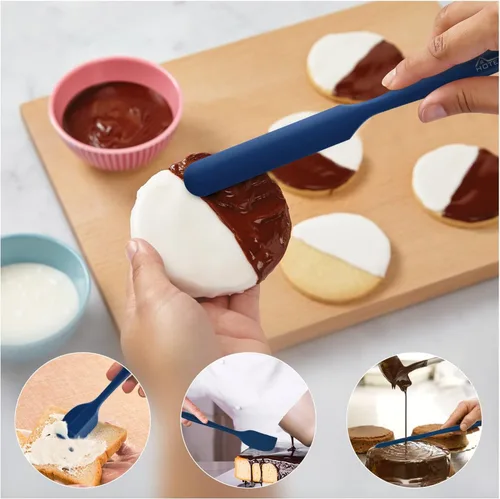 Miniatura 3 de HOTEC Juego de espátulas de silicona resistentes al calor de 300°C libres de BPA, espátulas de cocina de silicona, para hornear, mezclar, para Azul