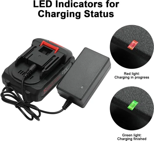 Miniatura 4 de Batería de litio de 21V - Batería de 2.0 Ah con adaptador de cargador, indicador LED, compatible con soplador de hojas y cultivador inalámbrico