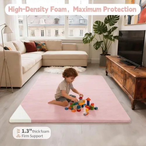 Miniatura 2 de Tapete de juego de terciopelo para bebé, 1.3 pulgadas de grosor, espuma elástica de 50 x 50 pulgadas, con funda de terciopelo extraíble y lavable
