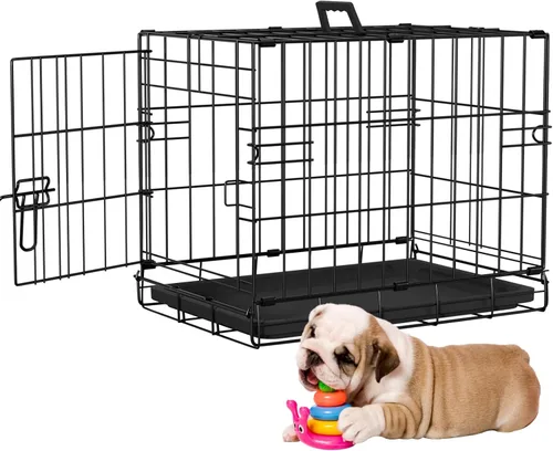 Jaula para perros de 18 pulgadas, jaula plegable de alambre de metal con bandeja, jaula para perros pequeños, a prueba de fugas y portátil, para