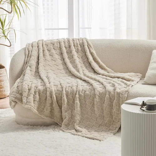 Miniatura 6 de Bedsure Manta de forro polar (blanco y beige)