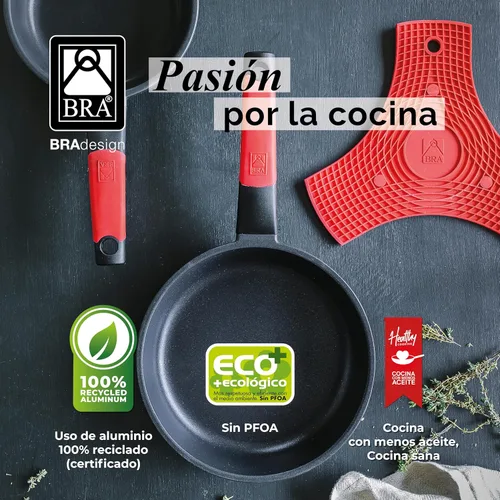 Miniatura 6 de BRA Juego de sartenes antiadherentes de aluminio fundido de 7.9-9.4 in rojo [Exclusivo de Amazon]