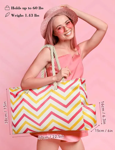 Miniatura 2 de Allinside Bolsa de playa a rayas onduladas para mujer, bolsa de playa extra grande, impermeable, bolsa de fin de semana para gimnasio, playa