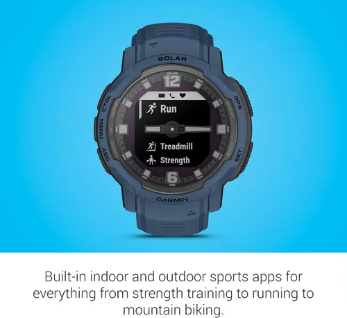 Miniatura 5 de Garmin Instinct Crossover Solar, reloj inteligente híbrido resistente con capacidad de carga solar, manecillas analógicas y pantalla digital, azul