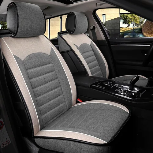 2 fundas para asiento delantero de automóvil, transpirable, a prueba de sudor, tela de tela sintética de lino fino, cojín de ajuste universal para