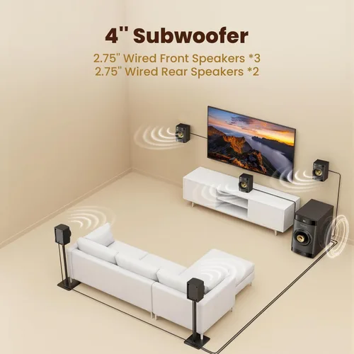 Miniatura 3 de Bobtot Subwoofer pequeño cine en casa para TV Surround System 5 altavoces con cable Amplificador de 4 pulgadas Woofer receptor incorporado Soporte