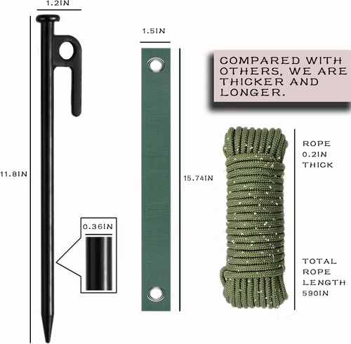 Miniatura 6 de Kits de estacas para árboles, estacas y kits de soporte para protección contra huracanes y mal tiempo, incluye 3 estacas de acero resistente de 11.8