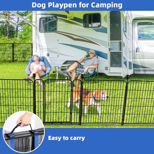 Miniatura 6 de ADAVIN Cercas y Bordes de Jardín de 32 Pulgadas (Alto), 1 Puerta + 3 Paneles Cerca para Perros Exterior para Patio, Cerca Barrera de Metal de Hierro