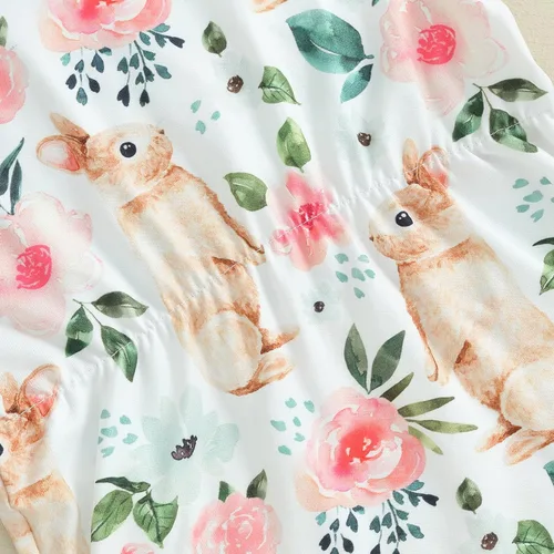 Miniatura 6 de AEEMCEM Traje de Pascua para bebé recién nacida, con estampado floral, sin mangas, con borla, mameluco de una pieza con diadema