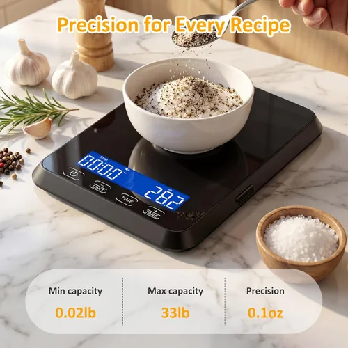 Miniatura 2 de Letron Báscula de alimentos de alta precisión de 33 lb / 0.1 oz para pan de masa madre, 7 unidades integradas, función de sincronización y tara