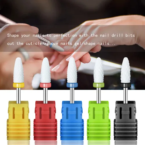 Miniatura 5 de Juego de brocas de cerámica de cabeza de maíz profesional de 5 tamaños con soporte para lima de uñas eléctrica, manicura, pedicura, esmalte de gel