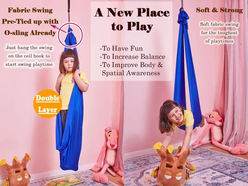 Miniatura 5 de Columpio sensorial para niños con gancho giratorio de 360°, tela de doble capa resistente a la flacidez para interiores y exteriores, columpio