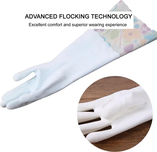 Miniatura 2 de Bamllum 3 pares de guantes de goma para limpieza, guantes de cocina para el hogar con forro de algodón, puño largo de 16 pulgadas, reutilizables