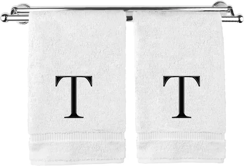 Miniatura 166 de Toalla de mano monogramada, regalo personalizado, juego de 2 - Toalla bordada con letra de bloque dorada - Extra absorbente 100% algodón turco
