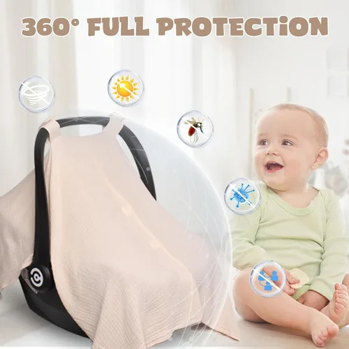 Miniatura 4 de Peekaboo - Funda de asiento de automóvil para bebé, cubierta de asiento de automóvil de muselina para bebé, unisex, grande, ajuste universal, Trigo