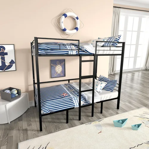 KEIKI Cama tipo loft de tamaño matrimonial con escritorio integrado y dos cajones de almacenamiento, base de cama de metal con mesa y diseño