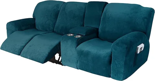 Miniatura 33 de Aedlcal Fundas para sofá reclinable, 10 piezas, fundas de sofá reclinable de felpa de terciopelo con consola central, con bolsillo lateral