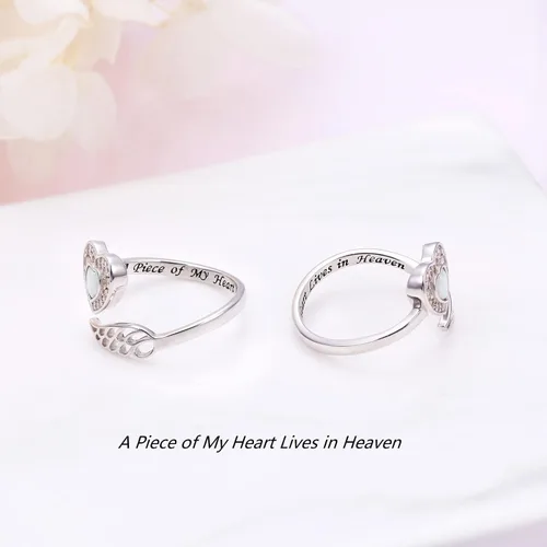 Miniatura 5 de Anillo de plata de ley 925 con alas de ángel para mujeres y niñas, joyería conmemorativa, con mensaje grabado, anillo abierto, anillo de regazo