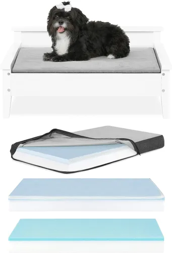 Miniatura 7 de Cama de madera para perro con colchón resistente al agua, cama elevada para mascotas pequeña a mediana con colchón calmante para mascotas