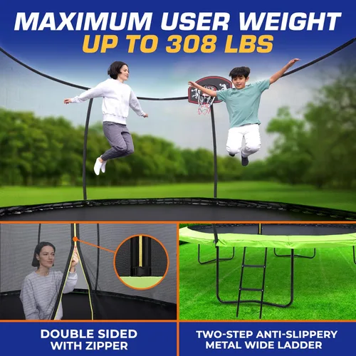 Miniatura 2 de Trampolín de calabaza con aro de baloncesto y recinto interior, seguro, duradero, diversión familiar, resortes galvanizados resistentes, acolchado