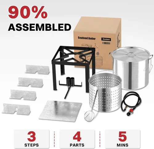 Miniatura 8 de Freidora al Aire Libre de 30QT y 10QT Freidora de Pavo Olla para Hervir Mariscos Incluye Tapa y Escumador Quemador de Propano de 50,000BTU
