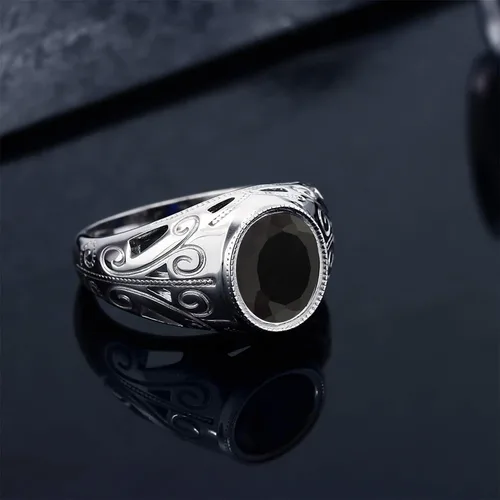 Miniatura 4 de Gem Stone King Men's 925 Sterling Silver Gemstone Birthstone Ring Oval 12X10MM Available in Size 7, 8, 9, 10, 11, 12, 13