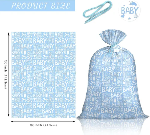 Miniatura 3 de Loveinside Bolsa de regalo jumbo azul grande de plástico, bolsa de plástico con diseño de niña con etiqueta y lazo para cumpleaños, baby shower