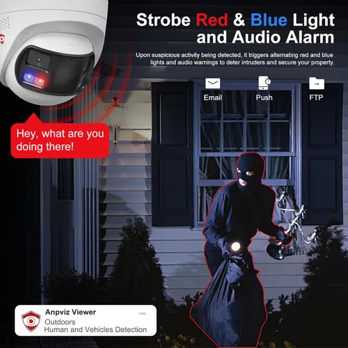 Miniatura 2 de Anpviz Cámara IP PoE de doble lente con cable de 4k 8MP, cámara de seguridad panorámica de 180° para exteriores con luz estroboscópica roja y azul