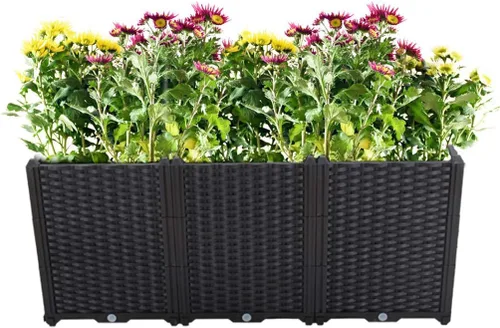 Miniatura 8 de Hershii Kits de cama elevada de jardín, contenedores rectangulares de plástico para plantas profundas, para interiores y exteriores, verduras, Blanco