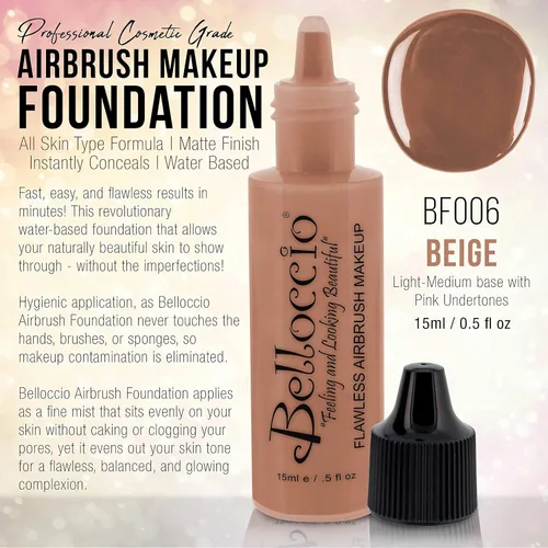 Miniatura 2 de Base de maquillaje aerógrafo, 1/2 botella Belloccio's, cosméticos profesionales Tonos beige claro-medio rosa