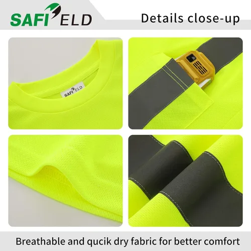 Miniatura 4 de Hi Vis - Camisetas de seguridad para hombre, reflectantes, de alta visibilidad, manga corta y larga, con bolsillo, paquete de 3 y 5