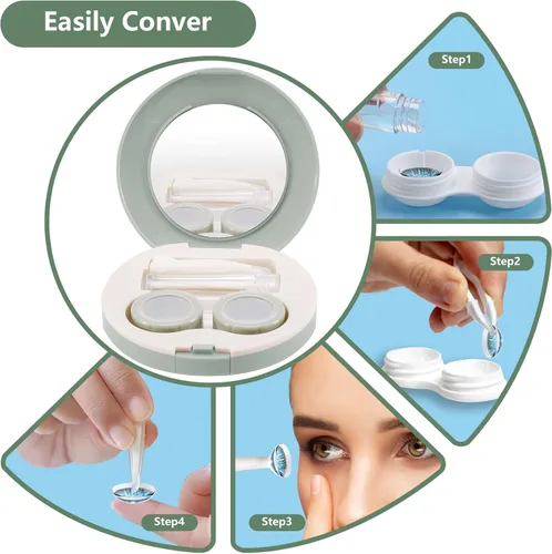 Miniatura 4 de Paquete de 2 fundas de viaje para lentes de contacto, estuche portátil de contacto ocular con espejo, herramienta de extracción, pinzas y botella